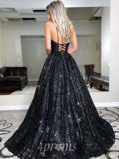 A-lineprincess Zug V-ausschnitt Pailletten Pailletten Kleid JTC24943