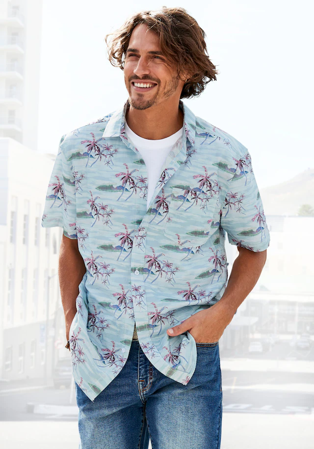 Beachtime Hawaiihemd »Regular fit«, Kurzarm, Freizeithemd mit Palmenprint, reine Baumwolle