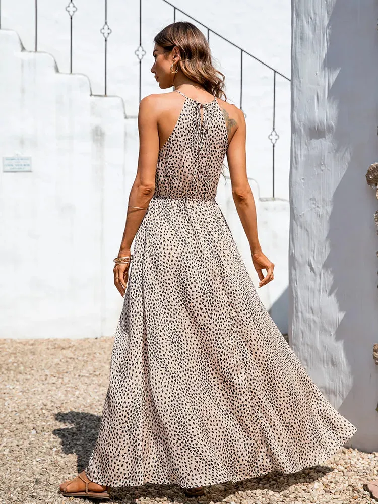 Bedrucktes langes Kleid mit Schlitz