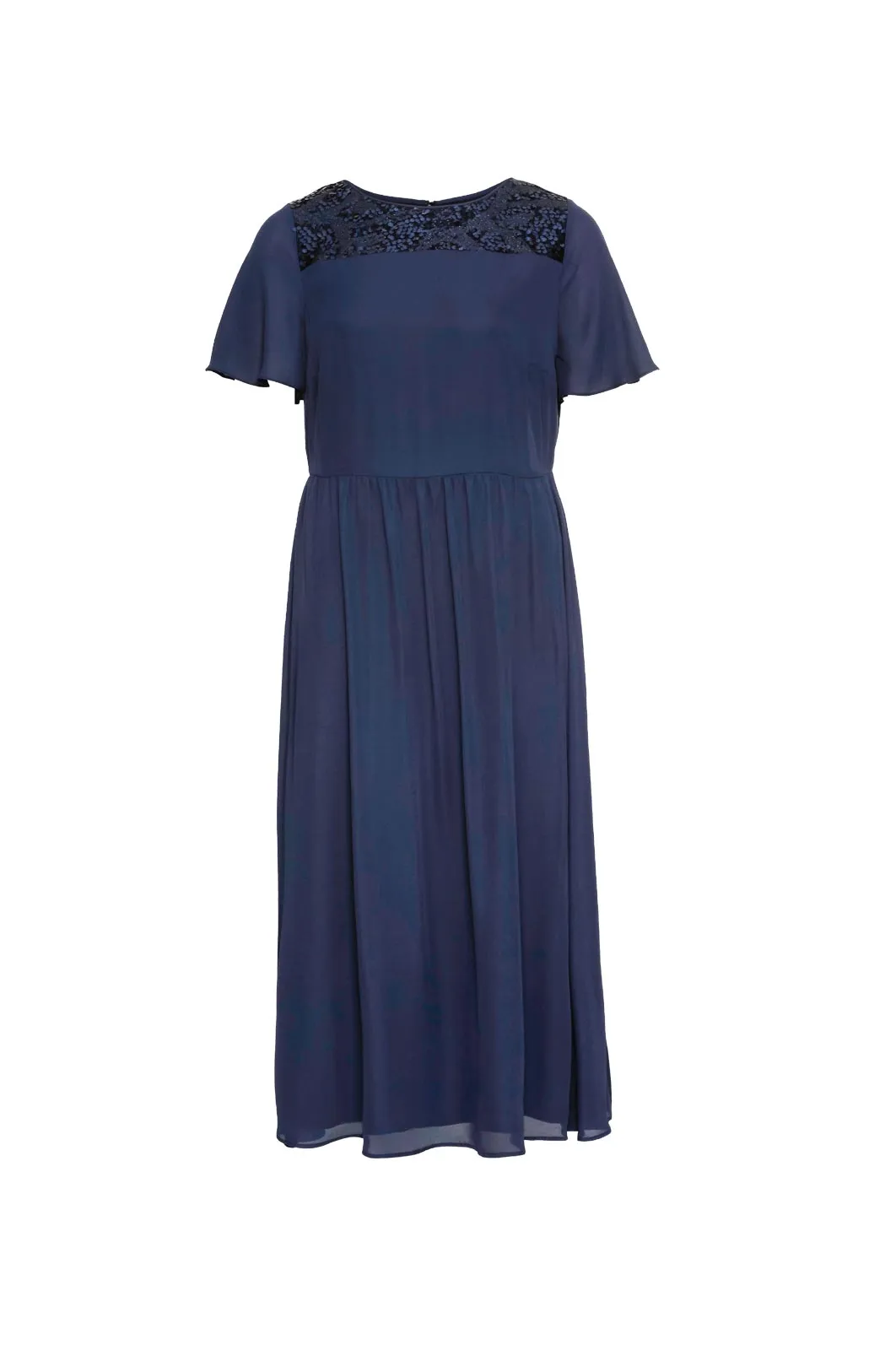 Chiffon-Abendkleid m.Pailletten-Einsatz, d.blau