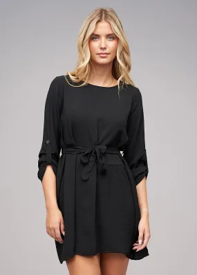 Cloud5ive Damen Turn-Up Kleid inkl. Bindegürtel schwarz