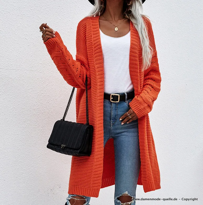 Damen Cardigan Strickjacke Leger in Orange