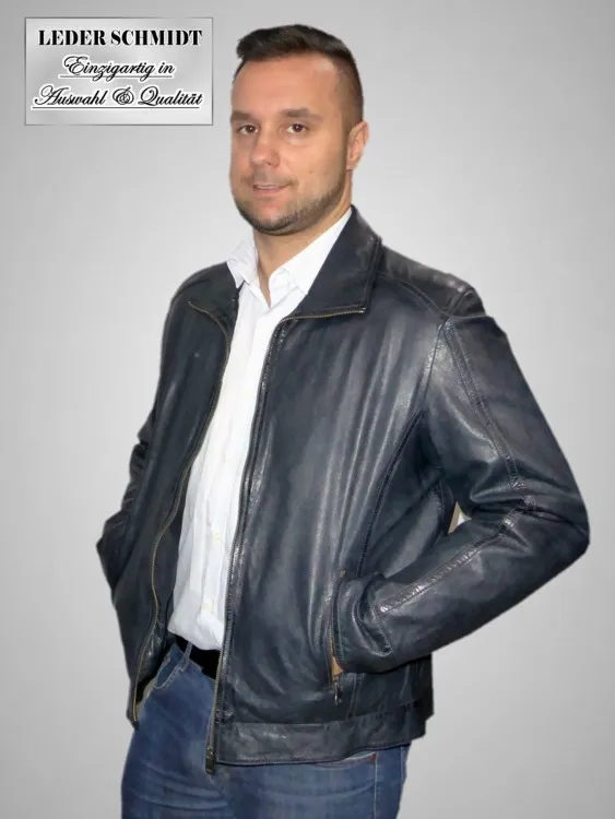 dunkel blaue Herren Lederjacke