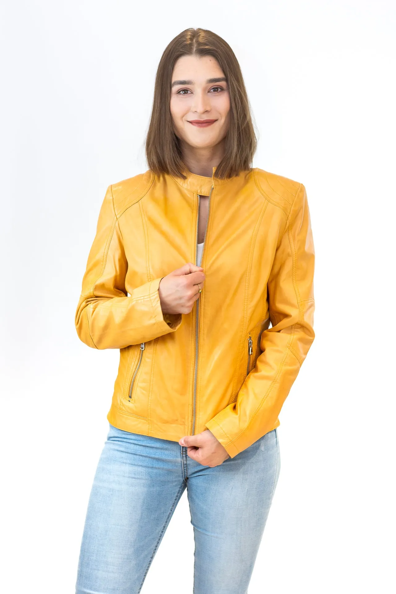 Gelbe Lederjacke Detroit | Damen
