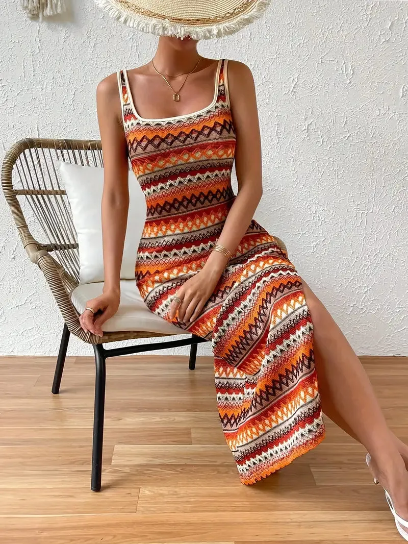 Gestreiftes, rmelloses, geteiltes Kleid