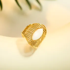 Golden Line Ring mit weißem Naturstein