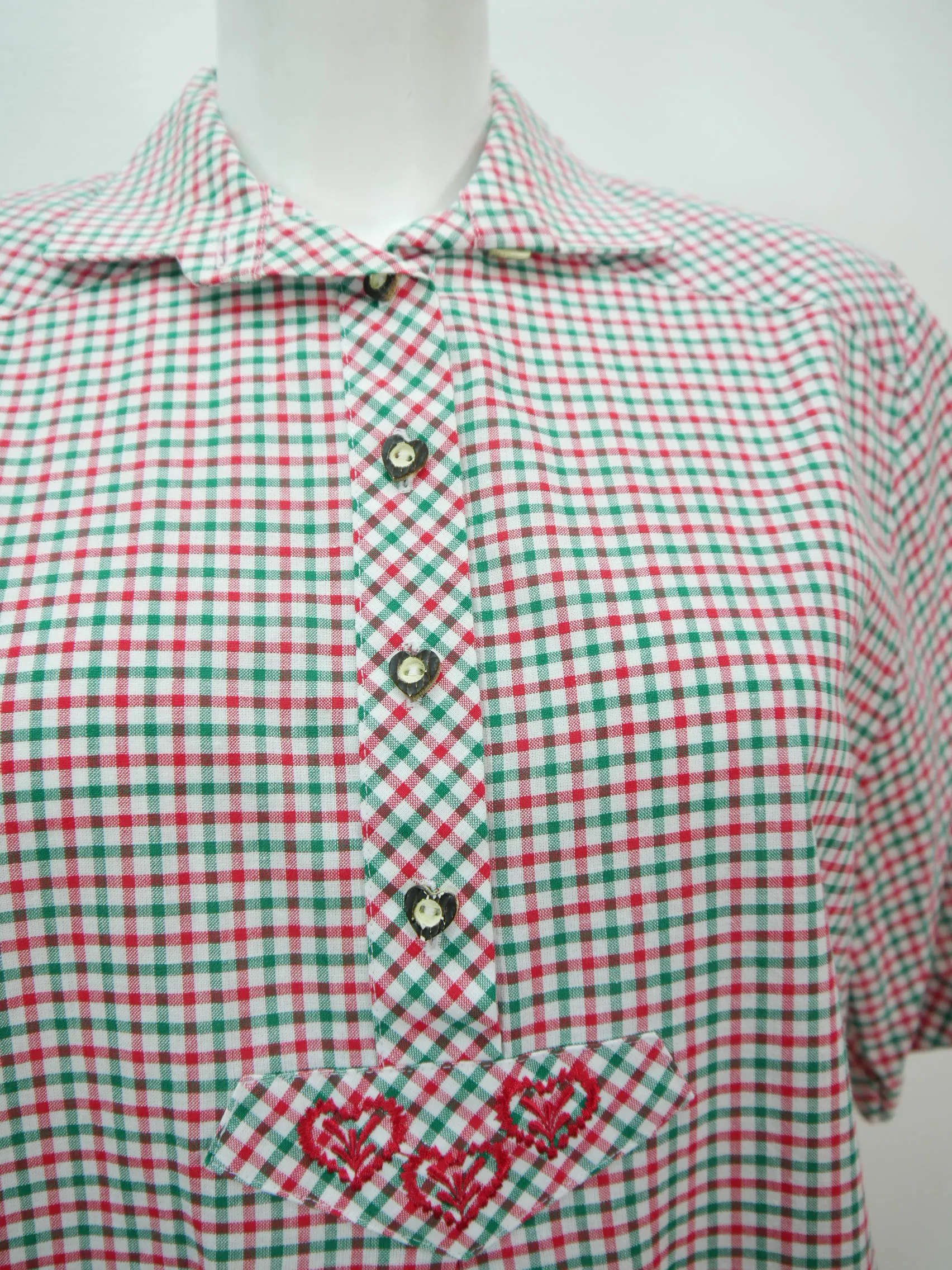 Gr.42 Trachtenbluse bunt Bluse Gede Baumwolle mit Stickerei kariert TB6902