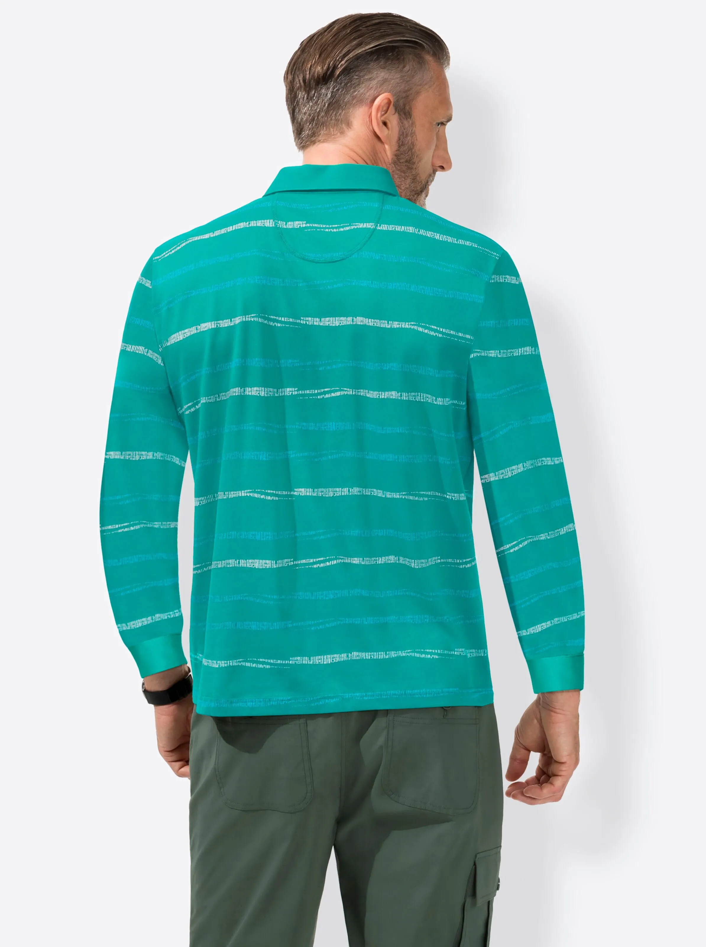 Hajo Langarm-Poloshirt in mint-gestreift