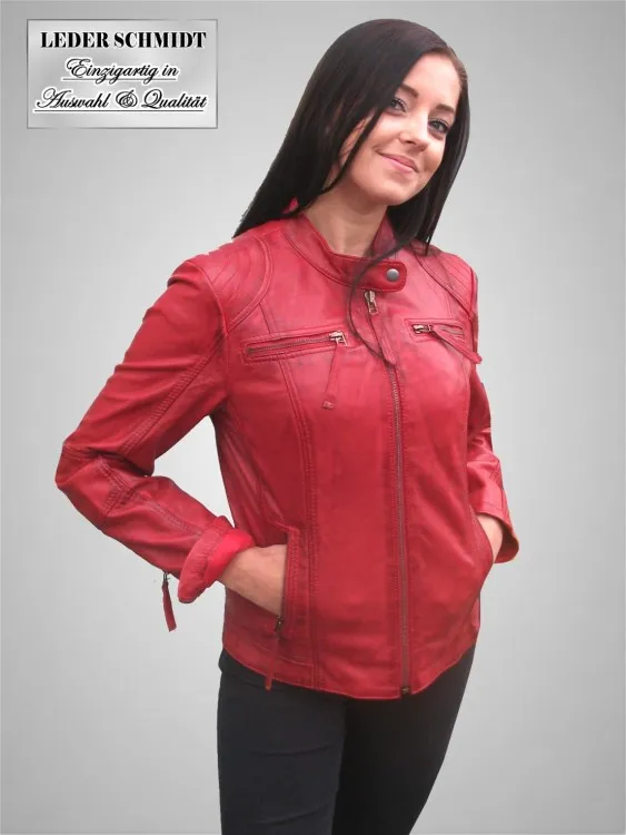 Kurze rote leichte Damen-Lederjacke