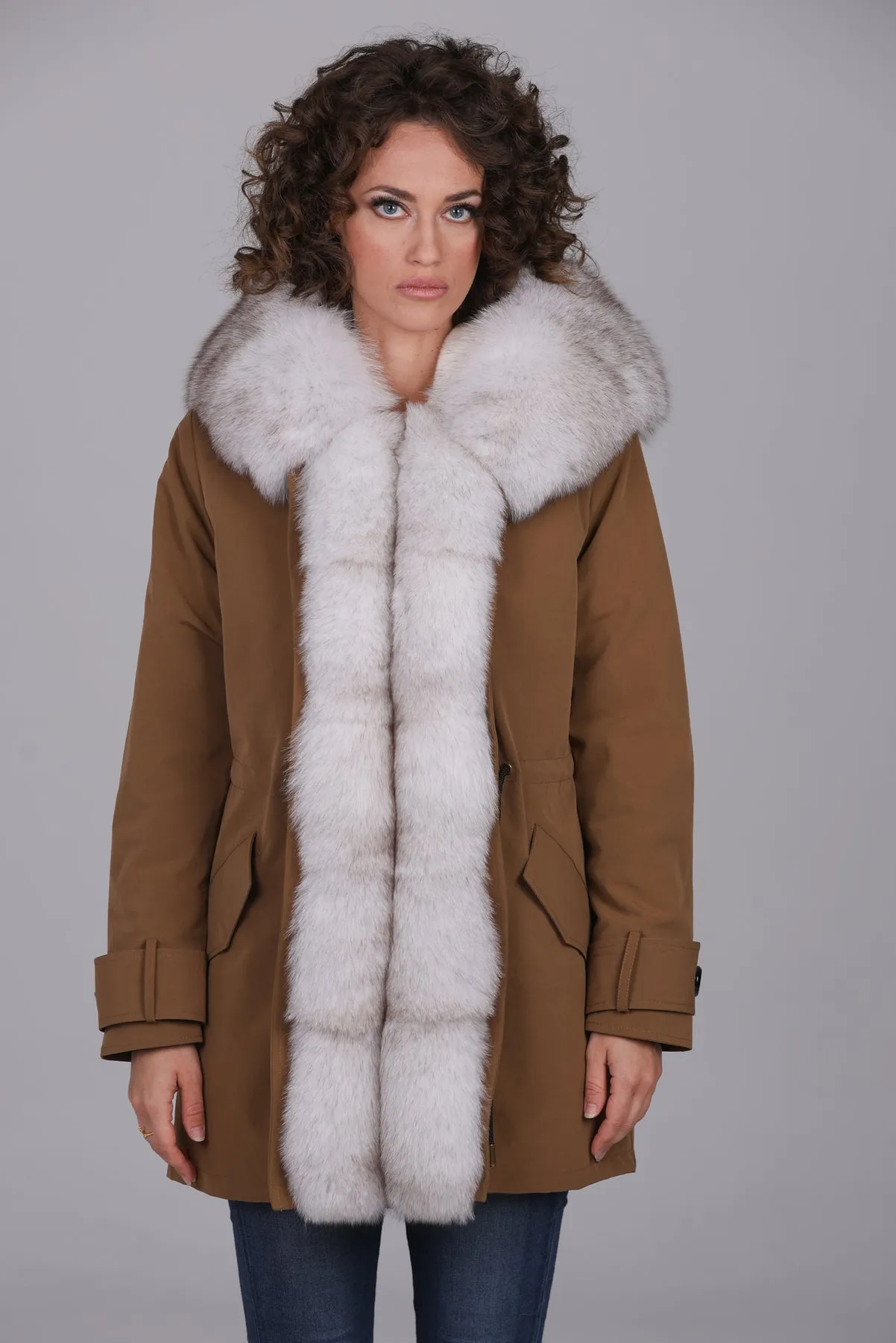 Langer Parka aus wasserdichter Baumwollmischung in Fox White