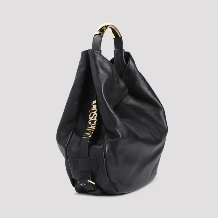   Moschino  Black Leather Shoulder Bag Black  Schultertasche 