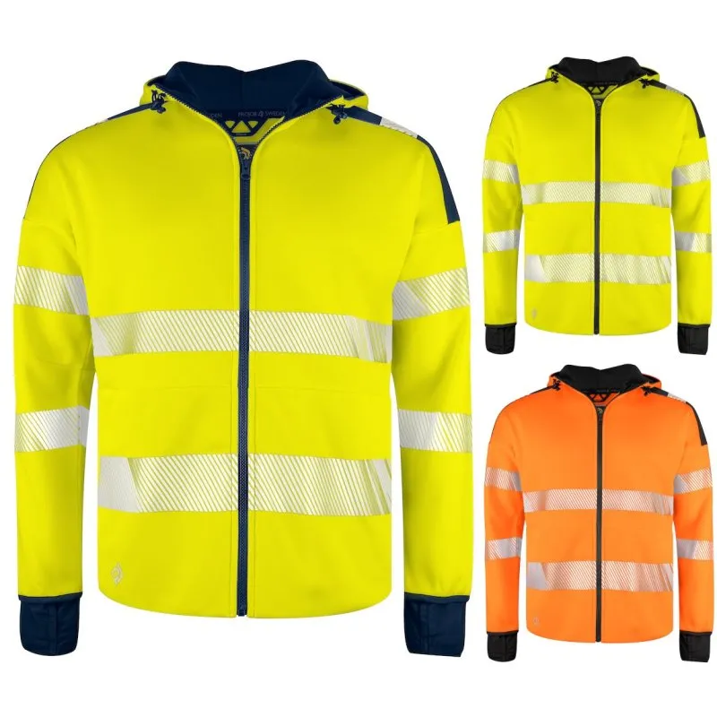 Projob 6110 Warnschutz-Hoodie / Kapuzenshirt mit Reißverschluss - verschiedene Farben