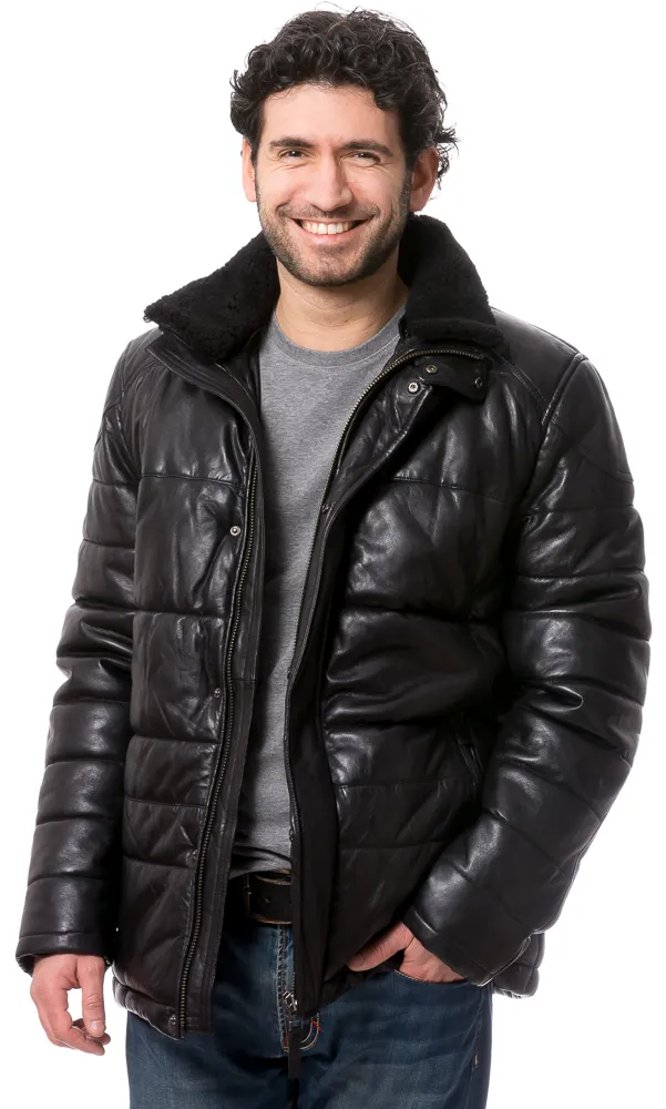 Randy schwarz gefütterte Lederjacke für Herren von TRENDZONE