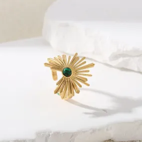 Ring mit goldenem Glitzermuster und Malachitstein