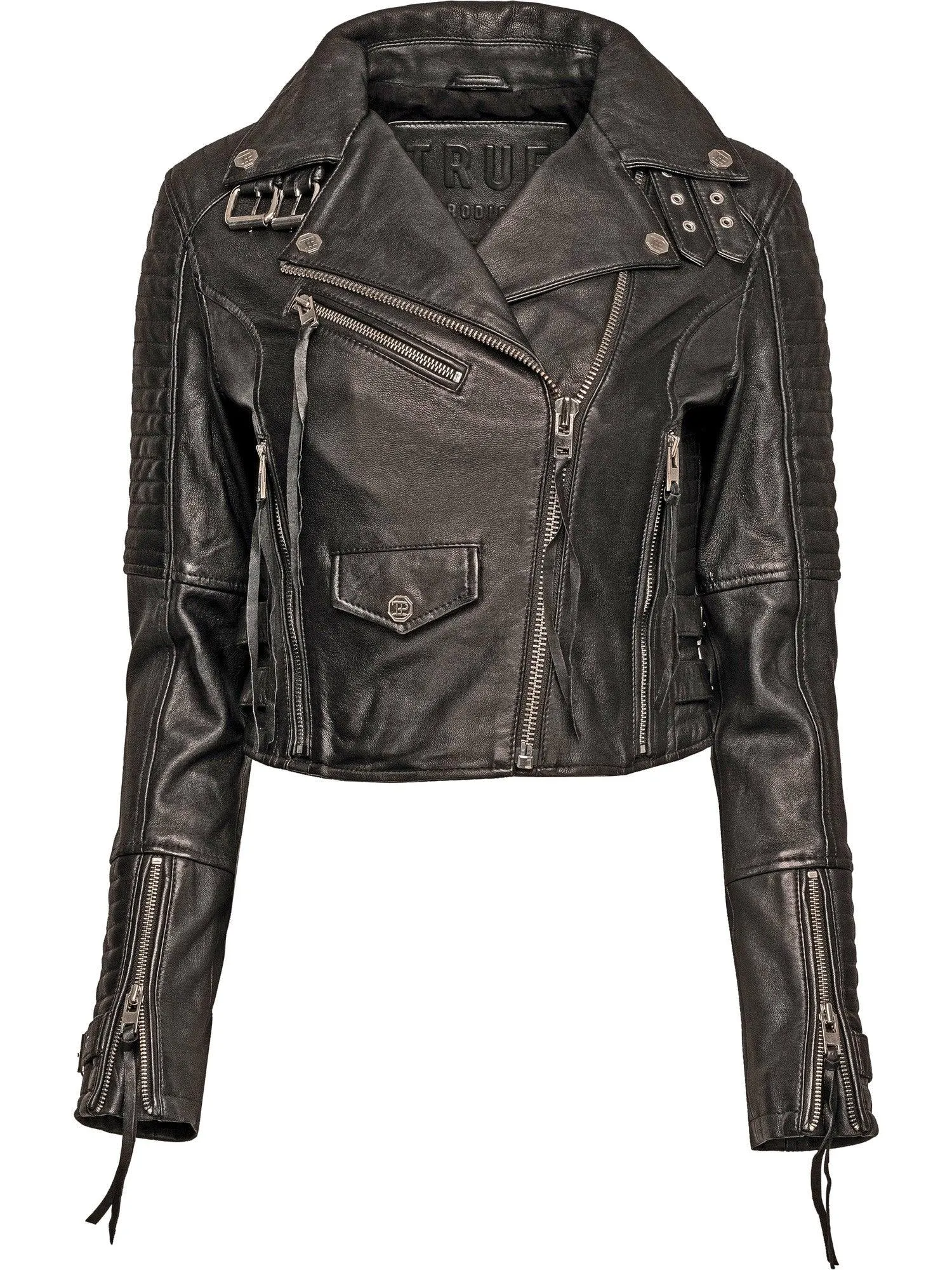 Schwarze Vintage Lederjacke Freya für Damen - Used Look