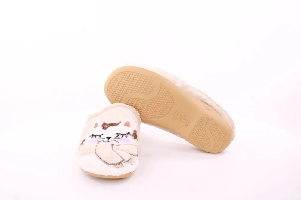 s`knöpfli Damen Hauschuh Pantolette Katzen- Motiv beige S23 Z29398