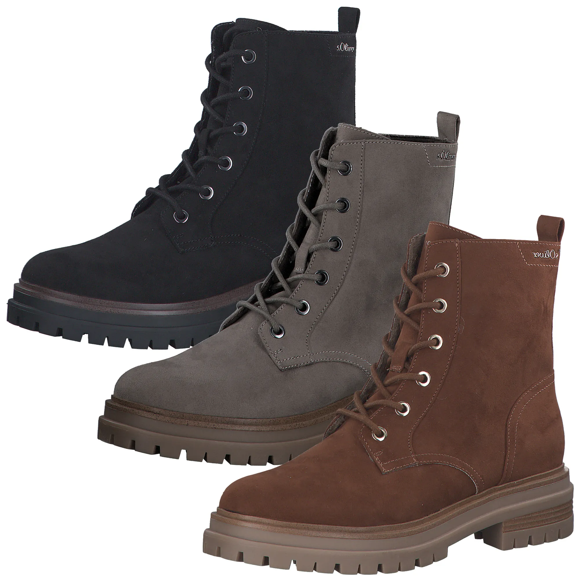 s.Oliver Plateau Stiefelette Schnürboot Textil Profilsohle