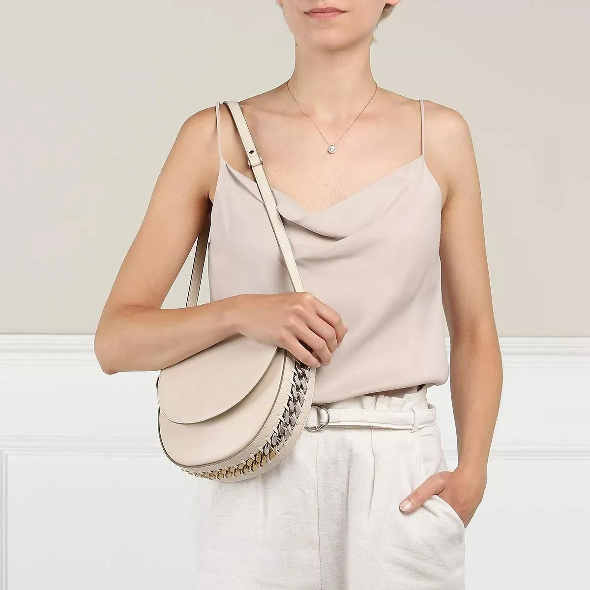   Stella McCartney  Medium Flap Shoulder Bag White  Saddle Bag 